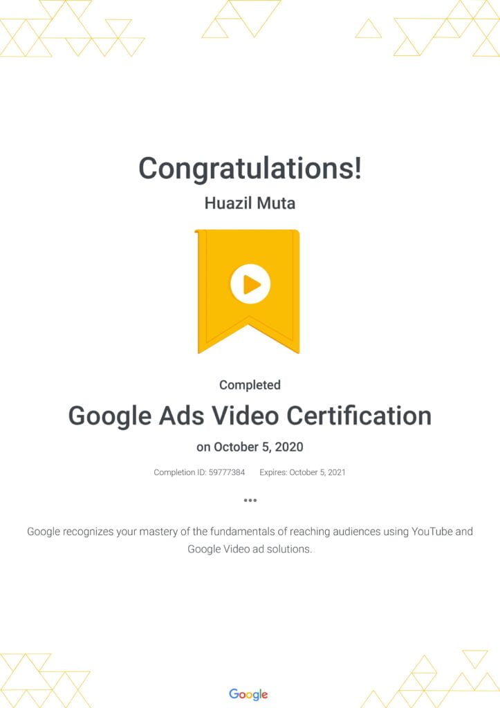 Sertifikat Video Ads Jasa Konsultan Digital Marketing Resmi dari Google